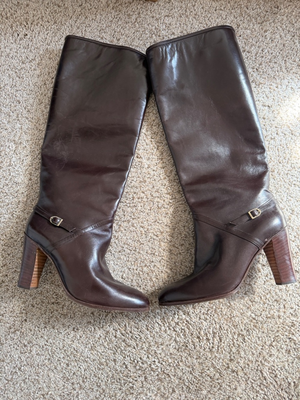 Italian Leather Knee High Boots Brown Heeled Tall Boots EU 40 US 8–8.5